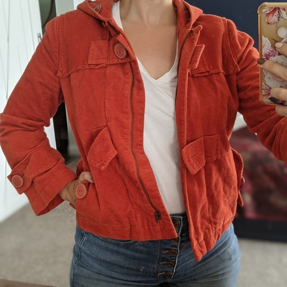 Anthro Elevenses Cropped Corduroy Lightweight Spring Jacket Coat - Picture 2 of 8